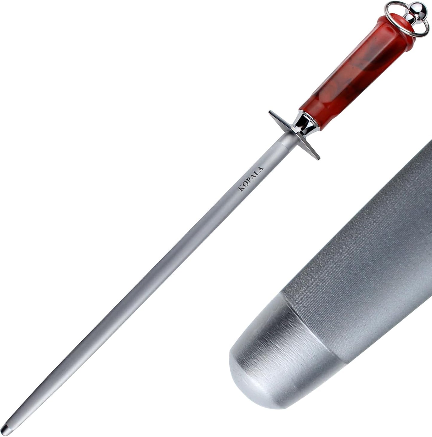 Sharpening Steel Knife Sharpener Rod Flat 12 Inches Honing Steel for Knives Red
