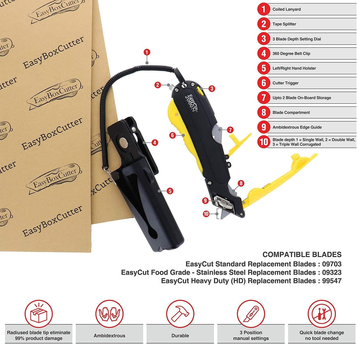 EasyCut 2000 Safe Retractable Box Cutting Utility Knife, Yellow, 09700