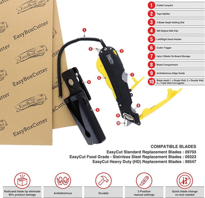 EasyCut 2000 Safe Retractable Box Cutting Utility Knife, Yellow, 09700