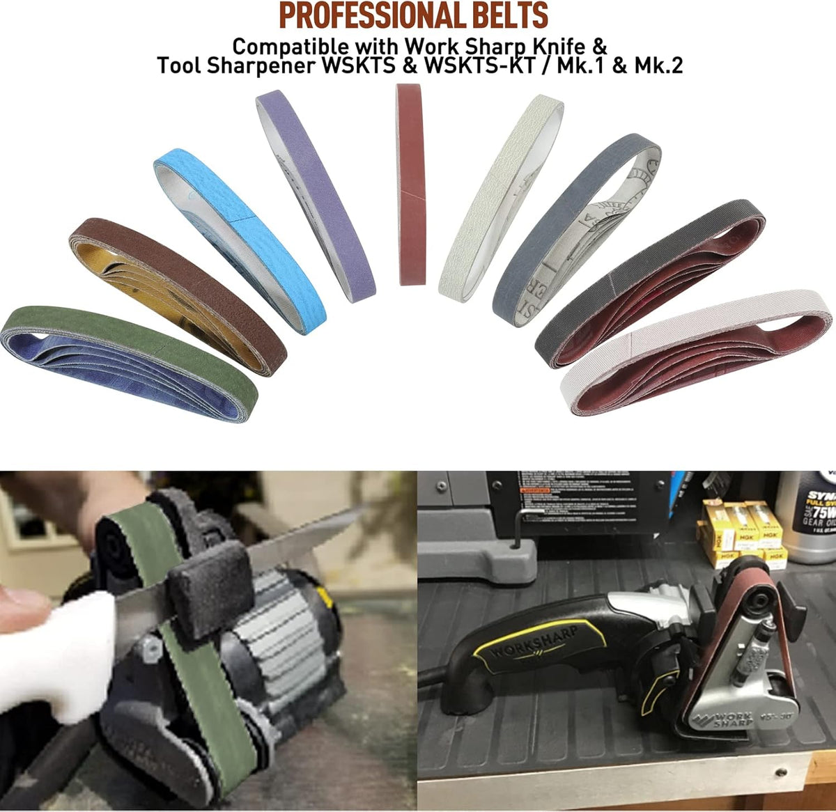 45 Pcs 1/2" x 12" Replacement Sharpening Belt Kit for Official Work Sharp Knife & Tool Sharpener (WSKTS & WSKTS-KT/Mk.1 & Mk.2) - Assorted Grits (80/120/240/400/600/800/1000/2500/5000)