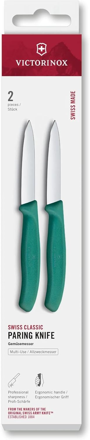 Swiss Classic 2 Piece 3 In Straight Edge Paring Knife Set, Green | Swiss-made stainless steel precision blades with ergonomic polypropylene handles for peeling, coring, and dicing