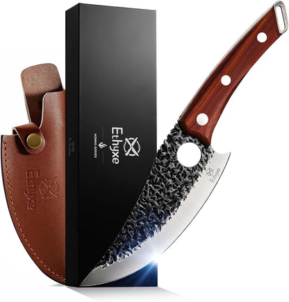 Viking Chef Knife with Premium Leather Sheath | Japanese Kitchen Knife for Meat Cutting, BBQ, Camping, Cooking, Ergonomic Handle Gift for Men
