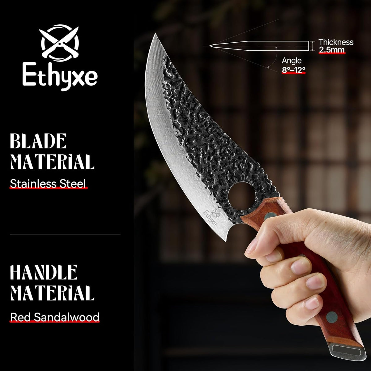 Viking Chef Knife with Premium Leather Sheath | Japanese Kitchen Knife for Meat Cutting, BBQ, Camping, Cooking, Ergonomic Handle Gift for Men