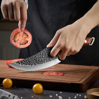 Viking Chef Knife with Premium Leather Sheath | Japanese Kitchen Knife for Meat Cutting, BBQ, Camping, Cooking, Ergonomic Handle Gift for Men