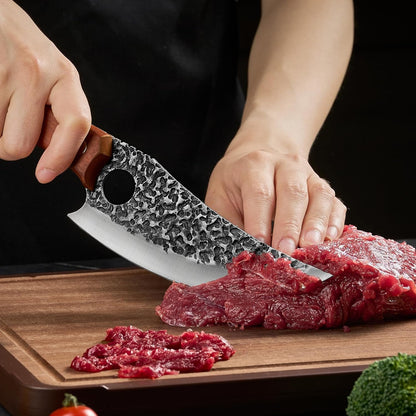 Viking Chef Knife with Premium Leather Sheath | Japanese Kitchen Knife for Meat Cutting, BBQ, Camping, Cooking, Ergonomic Handle Gift for Men