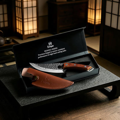 Viking Chef Knife with Premium Leather Sheath | Japanese Kitchen Knife for Meat Cutting, BBQ, Camping, Cooking, Ergonomic Handle Gift for Men