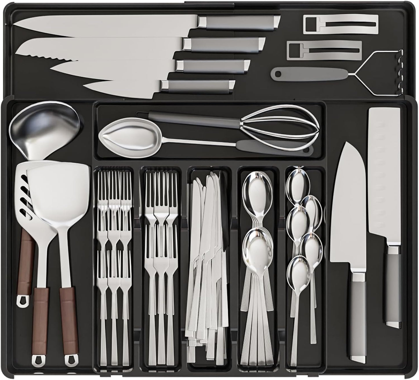 Clear Expandable Silverware Organizers for Kitchen Drawers,Large BPA Free Cutlery Organizer in Drawer,Plastic Utensil Drawer Organizer Suitable as Flatware,Knife,Fork,Spoon,Silverware Holder and Tray