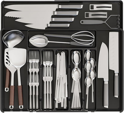 Clear Expandable Silverware Organizers for Kitchen Drawers,Large BPA Free Cutlery Organizer in Drawer,Plastic Utensil Drawer Organizer Suitable as Flatware,Knife,Fork,Spoon,Silverware Holder and Tray