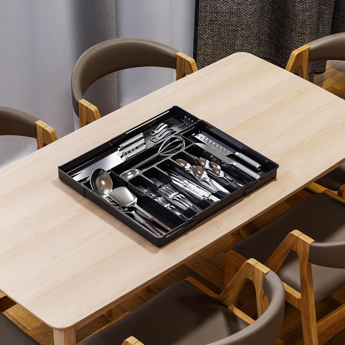 Clear Expandable Silverware Organizers for Kitchen Drawers,Large BPA Free Cutlery Organizer in Drawer,Plastic Utensil Drawer Organizer Suitable as Flatware,Knife,Fork,Spoon,Silverware Holder and Tray