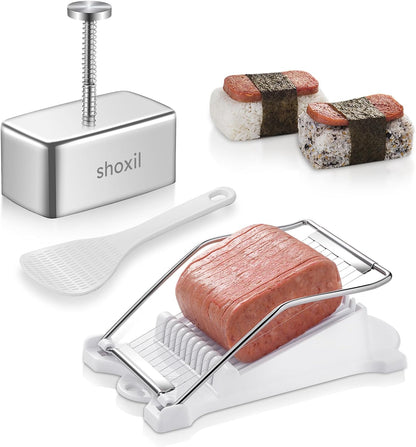 Spam Musubi Mold Kit - Stainless Steel Onigiri Maker with Spam Slicer - Perfect for Hawaiian Grip Sushi