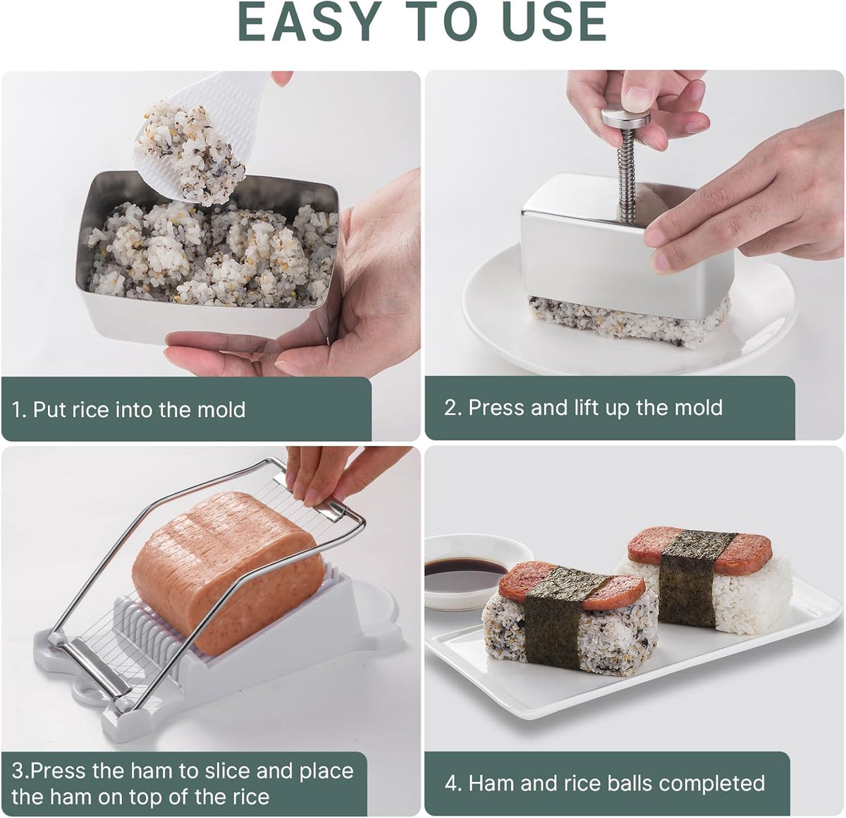 Spam Musubi Mold Kit - Stainless Steel Onigiri Maker with Spam Slicer - Perfect for Hawaiian Grip Sushi
