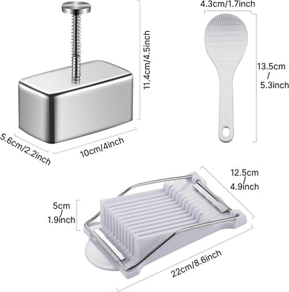 Spam Musubi Mold Kit - Stainless Steel Onigiri Maker with Spam Slicer - Perfect for Hawaiian Grip Sushi