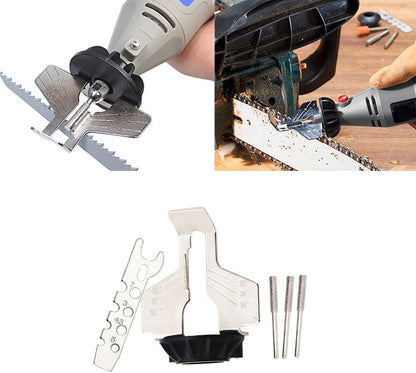 Chainsaw Sharpening Attachment Kit Rotary Tool, Chain Saw Blade Teeth Sharpener Set, Sharpening Attachment with Drill Head and Ruler for Gardening Lawn Mower Chainsaw