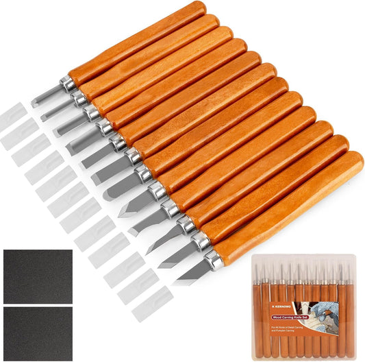 Wood Carving Tools, 14Pcs Wood Carving Knife Kit Carbon Steel, Wood Chisels Set for Pumpkins Soap Sculpture Carving DIY (12 Styles)