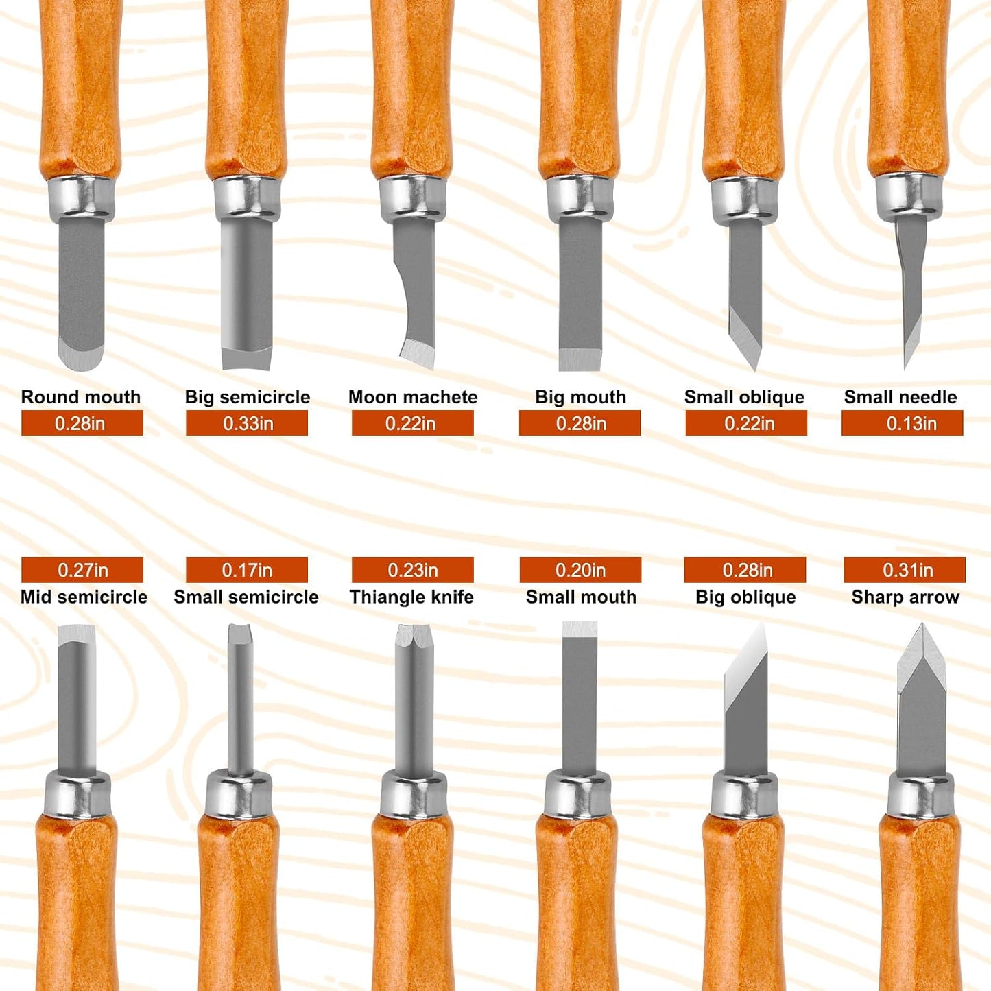 Wood Carving Tools, 14Pcs Wood Carving Knife Kit Carbon Steel, Wood Chisels Set for Pumpkins Soap Sculpture Carving DIY (12 Styles)