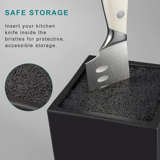 Universal Knife Block with Removable Plastic Bristles, Black | Wood Knife Organizer, Knife Holder for Kitchen Counter, Knife Storage Rack Without Knives
