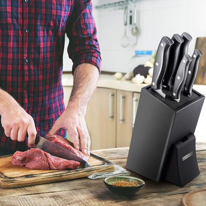 Universal Knife Block with Removable Plastic Bristles, Black | Wood Knife Organizer, Knife Holder for Kitchen Counter, Knife Storage Rack Without Knives