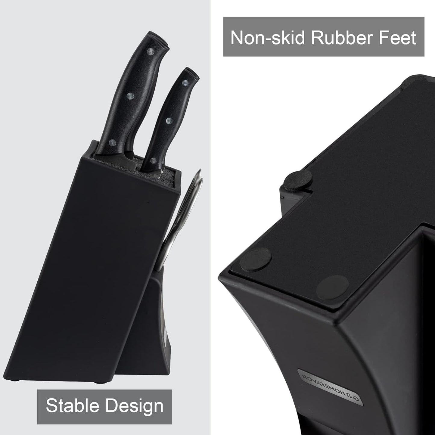 Universal Knife Block with Removable Plastic Bristles, Black | Wood Knife Organizer, Knife Holder for Kitchen Counter, Knife Storage Rack Without Knives