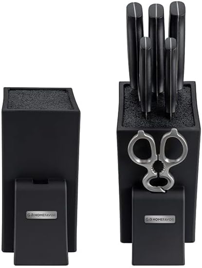 Universal Knife Block with Removable Plastic Bristles, Black | Wood Knife Organizer, Knife Holder for Kitchen Counter, Knife Storage Rack Without Knives
