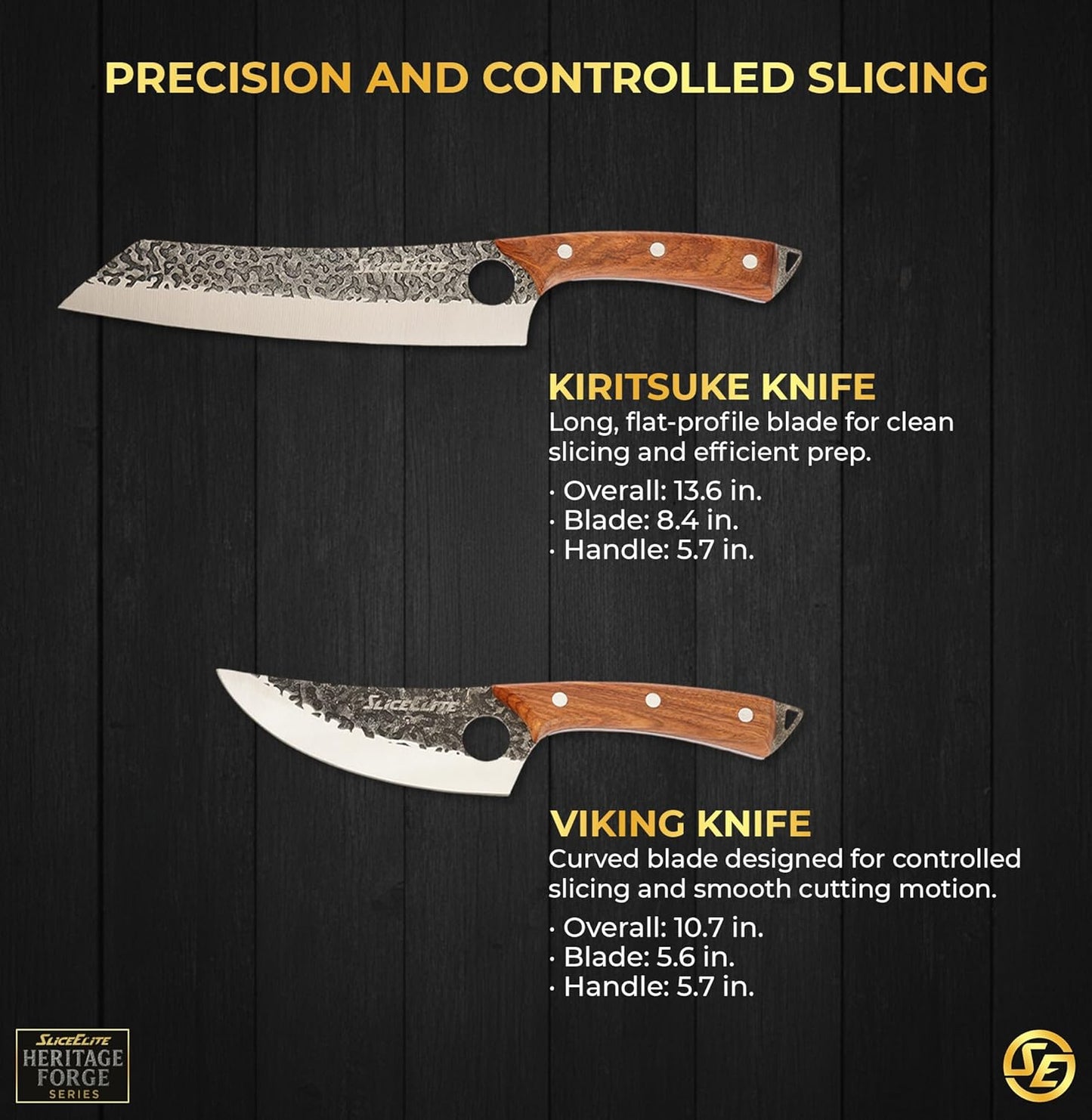 3 Piece BBQ Knife Set Serbian Chef Knife Meat Cleaver Viking Kitchen Knives | Outdoor Cooking • Barbeque • Meal Prep • Camping • Butchering • Lanyard Holes Hammered Pattern Forged Steel Real Wood Handles