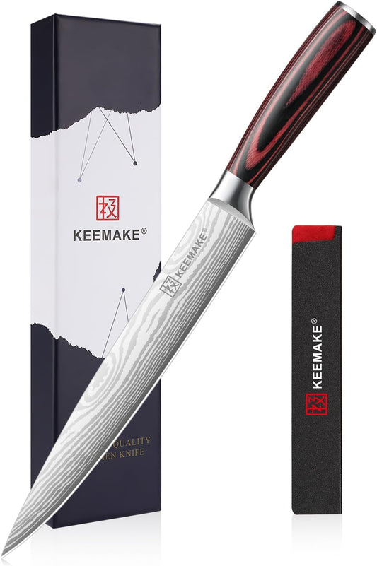 8 Inch Carving Knife - Ultra Sharp Slicing Knife High Carbon Stainless Steel Blade & Ergonomic Handle for Meat Cutting BBQ Turkey Ham Gift Box Included
