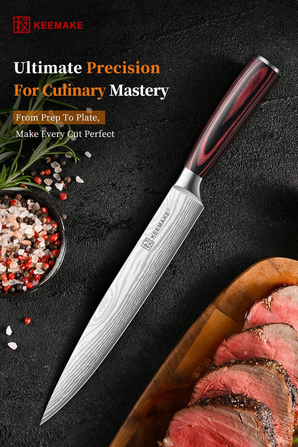 8 Inch Carving Knife - Ultra Sharp Slicing Knife High Carbon Stainless Steel Blade & Ergonomic Handle for Meat Cutting BBQ Turkey Ham Gift Box Included