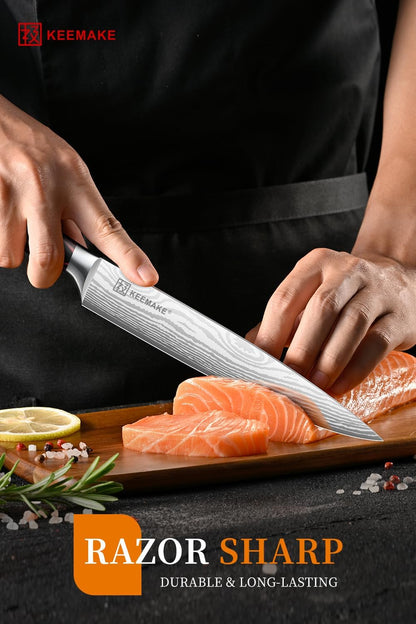 8 Inch Carving Knife - Ultra Sharp Slicing Knife High Carbon Stainless Steel Blade & Ergonomic Handle for Meat Cutting BBQ Turkey Ham Gift Box Included