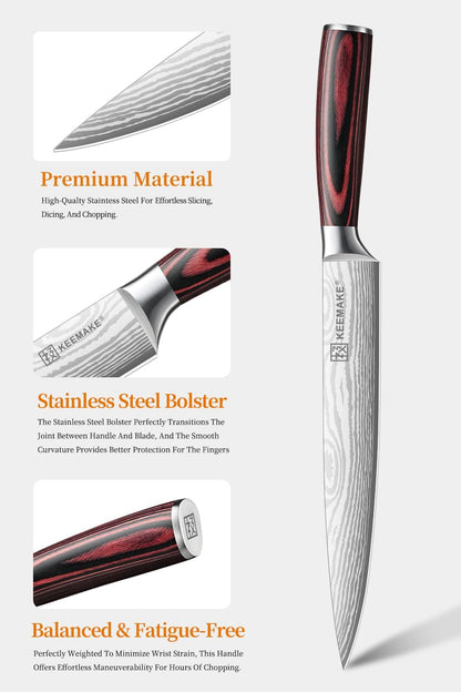 8 Inch Carving Knife - Ultra Sharp Slicing Knife High Carbon Stainless Steel Blade & Ergonomic Handle for Meat Cutting BBQ Turkey Ham Gift Box Included