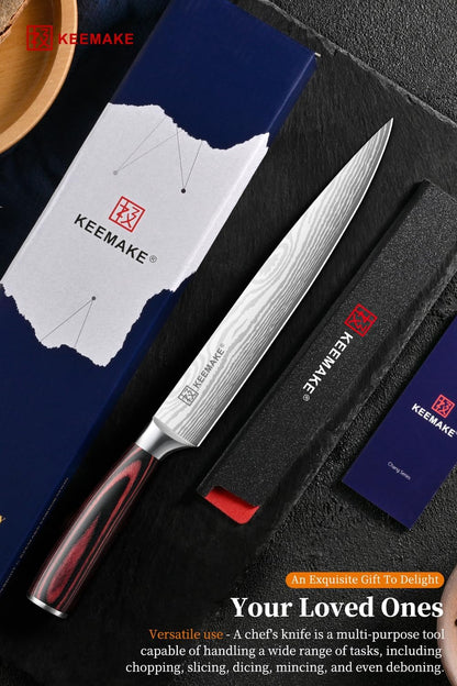 8 Inch Carving Knife - Ultra Sharp Slicing Knife High Carbon Stainless Steel Blade & Ergonomic Handle for Meat Cutting BBQ Turkey Ham Gift Box Included
