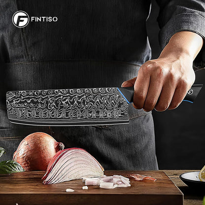 Nakiri Knife 7 Inch, 67-Layer Damascus Steel Kitchen Knife, G10 Handle | Japanese Chef Knife with Ergonomic Full-Tang Handle, Sharp Damascus Knife with Gift Box - Zeus Series
