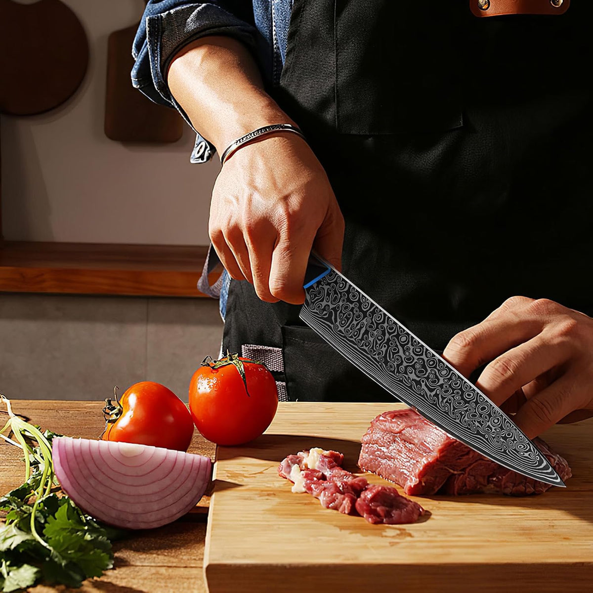 Nakiri Knife 7 Inch, 67-Layer Damascus Steel Kitchen Knife, G10 Handle | Japanese Chef Knife with Ergonomic Full-Tang Handle, Sharp Damascus Knife with Gift Box - Zeus Series