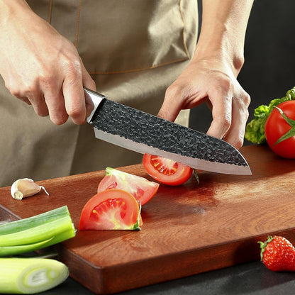 3PCS Chef Knife, Little Cook Chef Knife Set, Includes 7 inch Chef Knife, 7 inch Cleaver Knife and 4.5 inch Boning Knife, Premium Stainless Steel With Ergonomic Plastic Handle (Blackening technique)