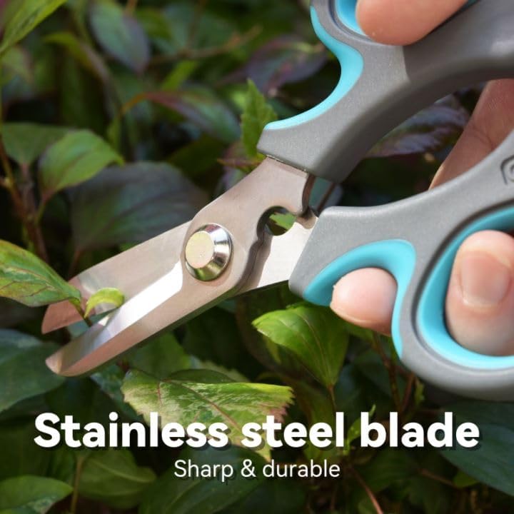 Blue Stainless Steel Floral Shears with Integrated Stab Remover | Sharp Smooth Blades Flower Scissors, Soft Anti-Slip Grips Rose Snips, Perfect For Floral Design And Daily Rose Pruning Work