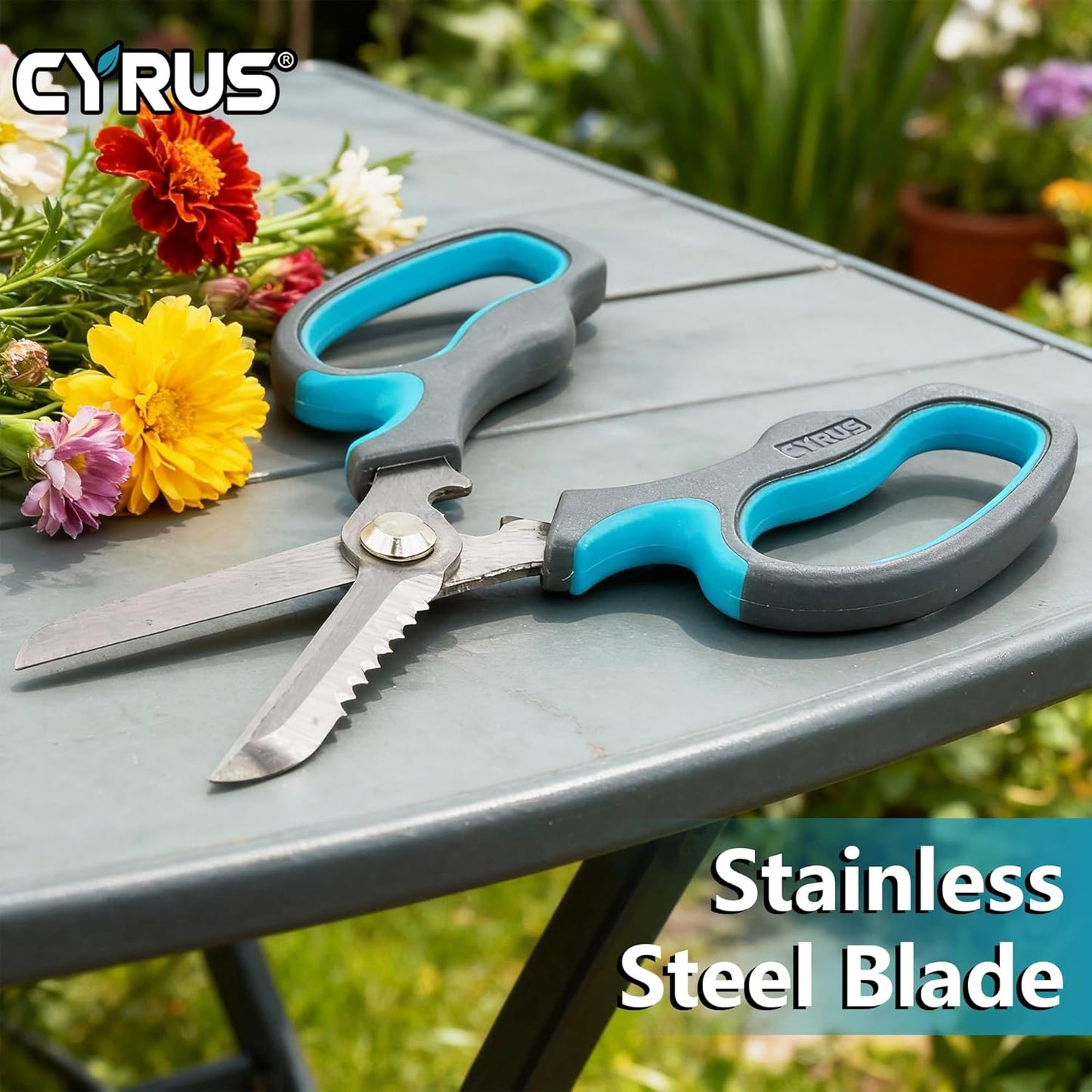 Blue Stainless Steel Floral Shears with Integrated Stab Remover | Sharp Smooth Blades Flower Scissors, Soft Anti-Slip Grips Rose Snips, Perfect For Floral Design And Daily Rose Pruning Work