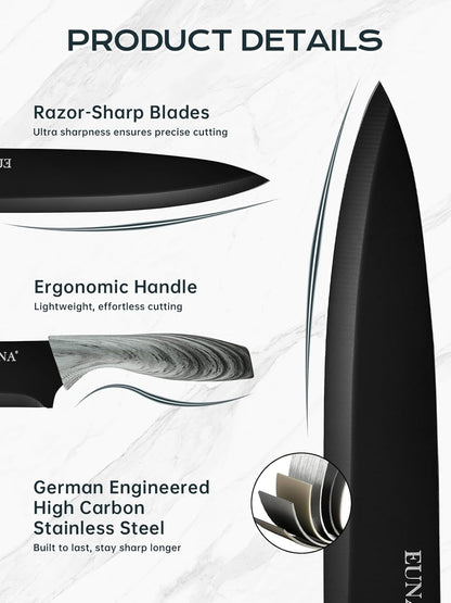 Knife Block Set, 19 PCS Kitchen Knife Set with Acrylic Block and Sharpener, German High-Carbon Stainless Steel Knife Sets with 6 Serrated Steak Knives, Bread Knife, Chef Knife, Dishwasher Safe