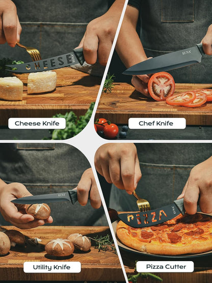 Knife Block Set, 19 PCS Kitchen Knife Set with Acrylic Block and Sharpener, German High-Carbon Stainless Steel Knife Sets with 6 Serrated Steak Knives, Bread Knife, Chef Knife, Dishwasher Safe