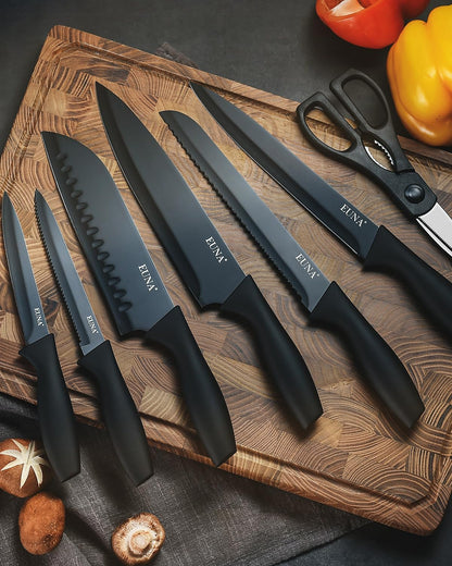 Knife Block Set, 19 PCS Kitchen Knife Set with Acrylic Block and Sharpener, German High-Carbon Stainless Steel Knife Sets with 6 Serrated Steak Knives, Bread Knife, Chef Knife, Dishwasher Safe