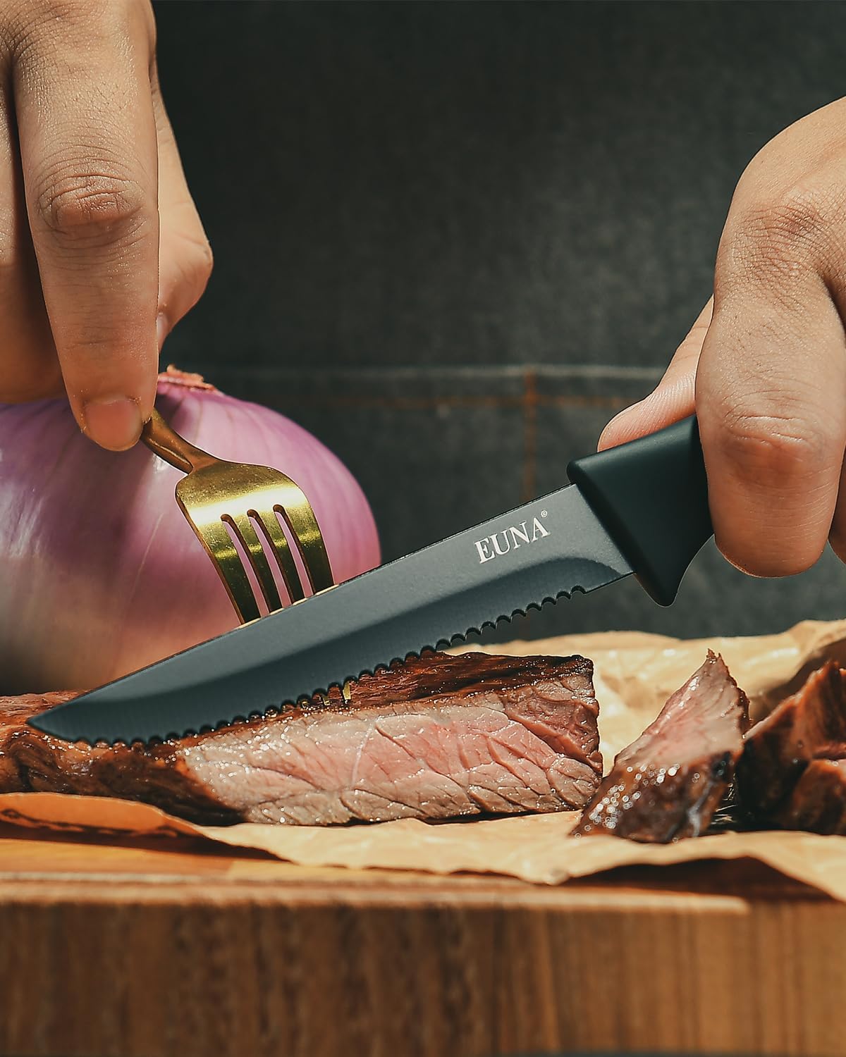 Knife Block Set, 19 PCS Kitchen Knife Set with Acrylic Block and Sharpener, German High-Carbon Stainless Steel Knife Sets with 6 Serrated Steak Knives, Bread Knife, Chef Knife, Dishwasher Safe