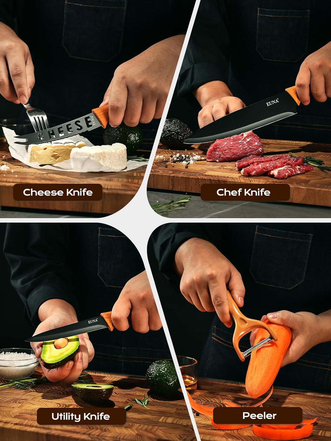 Knife Block Set, 19 PCS Kitchen Knife Set with Acrylic Block and Sharpener, German High-Carbon Stainless Steel Knife Sets with 6 Serrated Steak Knives, Bread Knife, Chef Knife, Dishwasher Safe