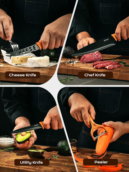 Knife Block Set, 19 PCS Kitchen Knife Set with Acrylic Block and Sharpener, German High-Carbon Stainless Steel Knife Sets with 6 Serrated Steak Knives, Bread Knife, Chef Knife, Dishwasher Safe