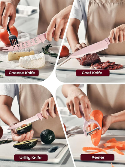 Knife Block Set, 19 PCS Kitchen Knife Set with Acrylic Block and Sharpener, German High-Carbon Stainless Steel Knife Sets with 6 Serrated Steak Knives, Bread Knife, Chef Knife, Dishwasher Safe