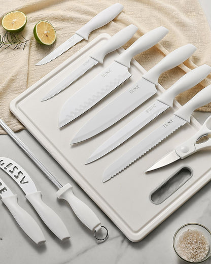 Knife Block Set, 19 PCS Kitchen Knife Set with Acrylic Block and Sharpener, German High-Carbon Stainless Steel Knife Sets with 6 Serrated Steak Knives, Bread Knife, Chef Knife, Dishwasher Safe