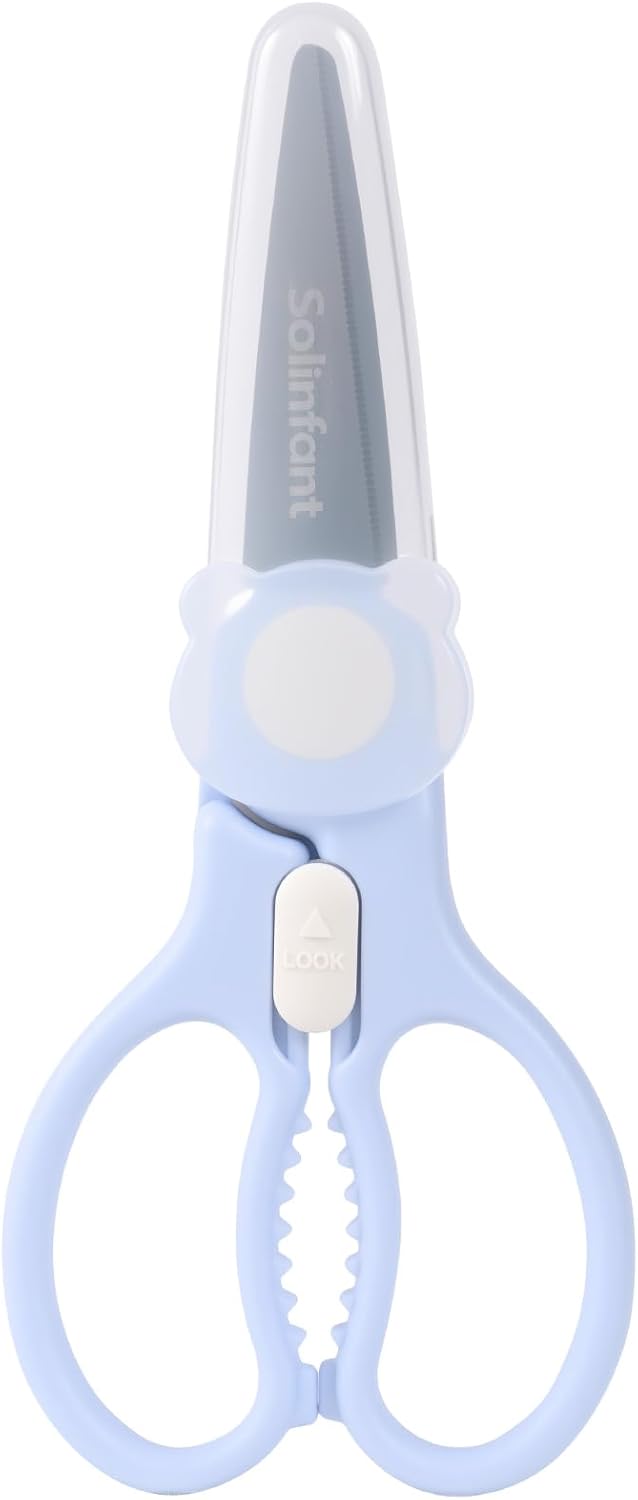 Premium Stainless Steel Portable Baby Food Safety Scissors, Detachable Feeding Shears for Toddlers Infant Kids Food Cutting Meats Noodles Vegetables with Protactive Cover