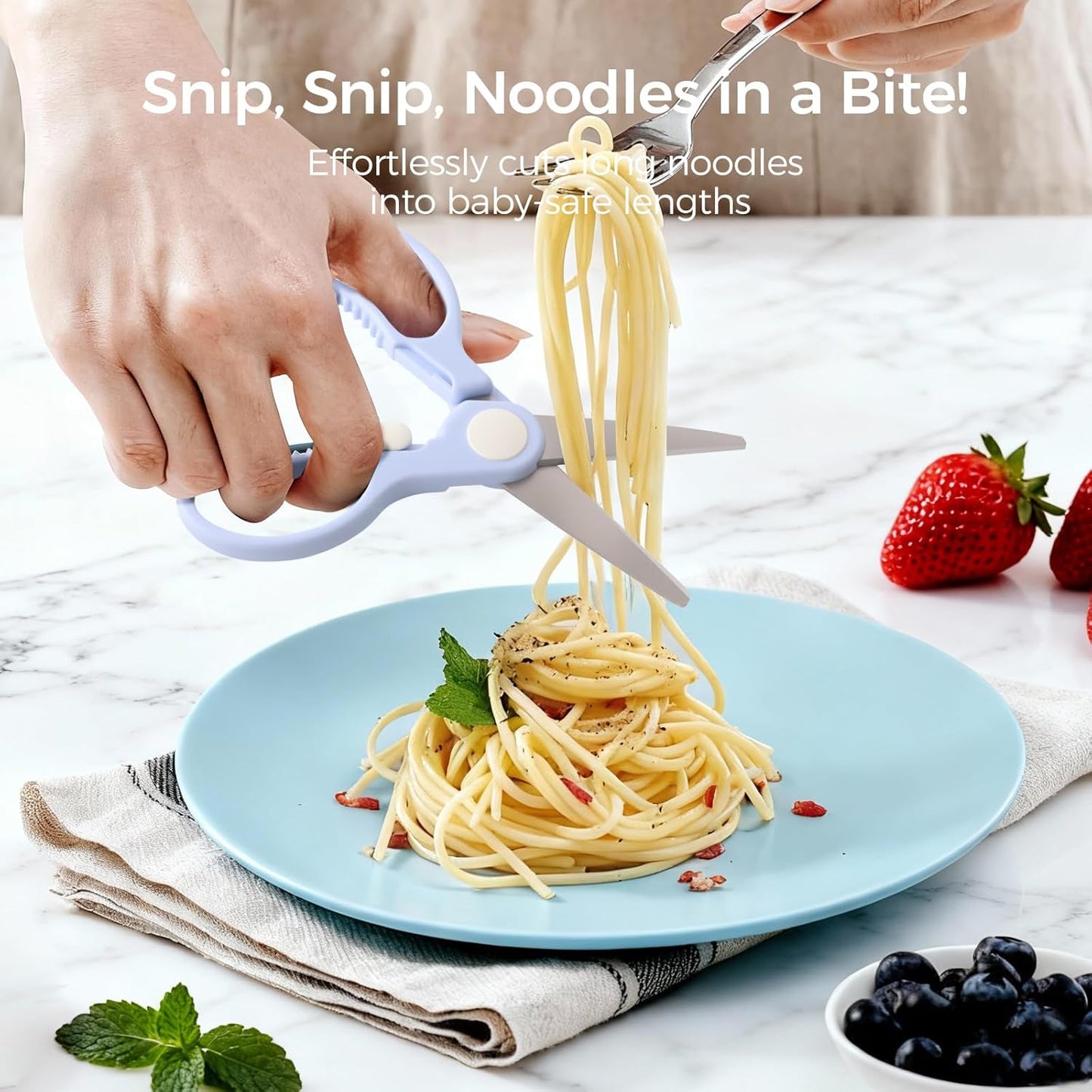 Premium Stainless Steel Portable Baby Food Safety Scissors, Detachable Feeding Shears for Toddlers Infant Kids Food Cutting Meats Noodles Vegetables with Protactive Cover