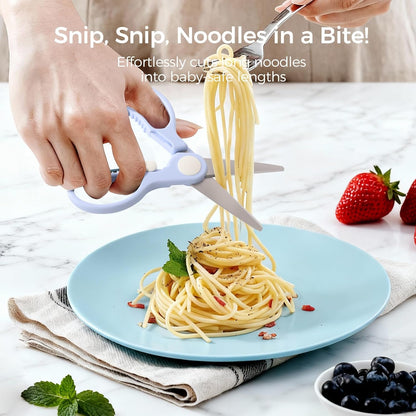 Premium Stainless Steel Portable Baby Food Safety Scissors, Detachable Feeding Shears for Toddlers Infant Kids Food Cutting Meats Noodles Vegetables with Protactive Cover