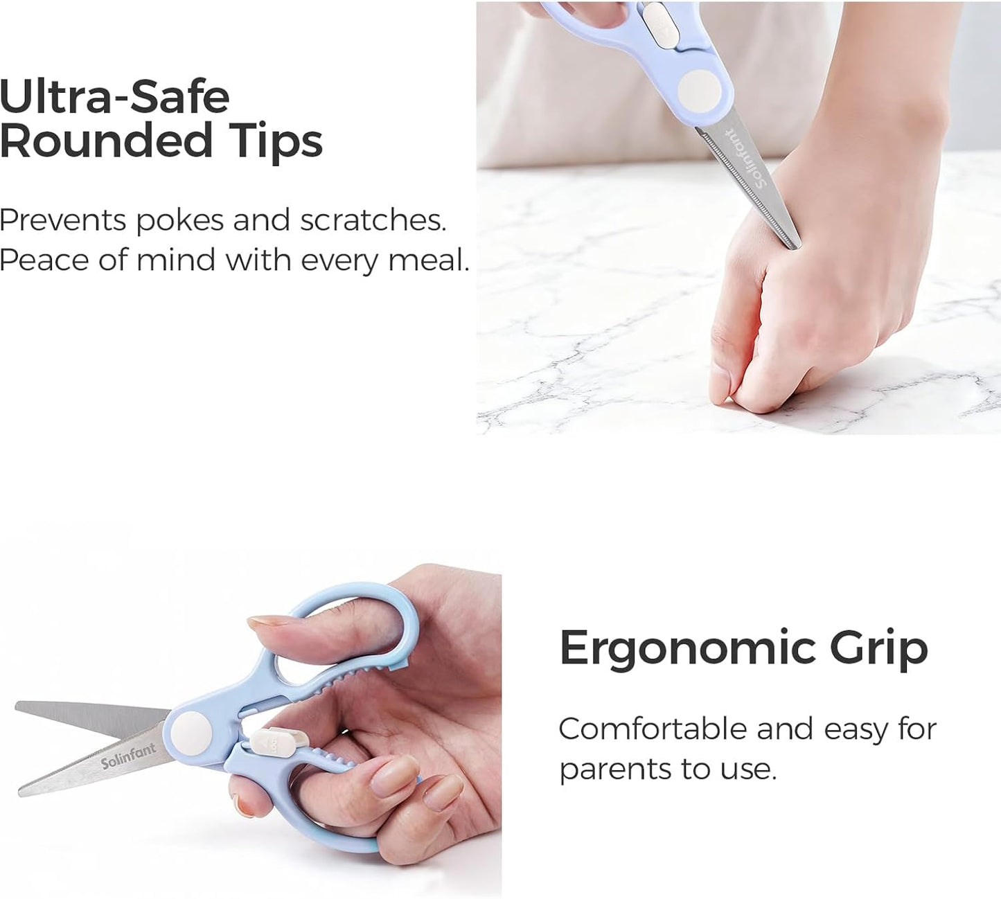 Premium Stainless Steel Portable Baby Food Safety Scissors, Detachable Feeding Shears for Toddlers Infant Kids Food Cutting Meats Noodles Vegetables with Protactive Cover