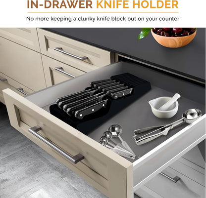Knife Drawer Organizer 16 Slot In-Drawer Knife Block Holder, Bamboo