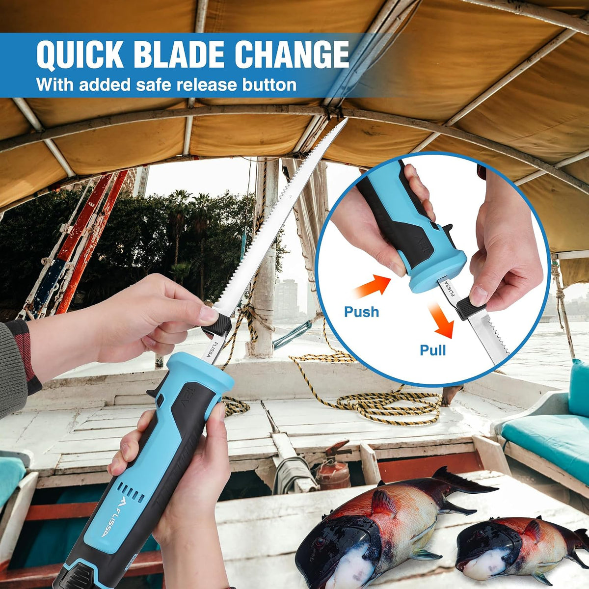 12V Cordless Electric Fillet Knife for Fish, 8" & 10" Sharp Blades