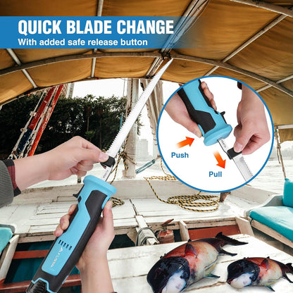 12V Cordless Electric Fillet Knife for Fish, 8" & 10" Sharp Blades