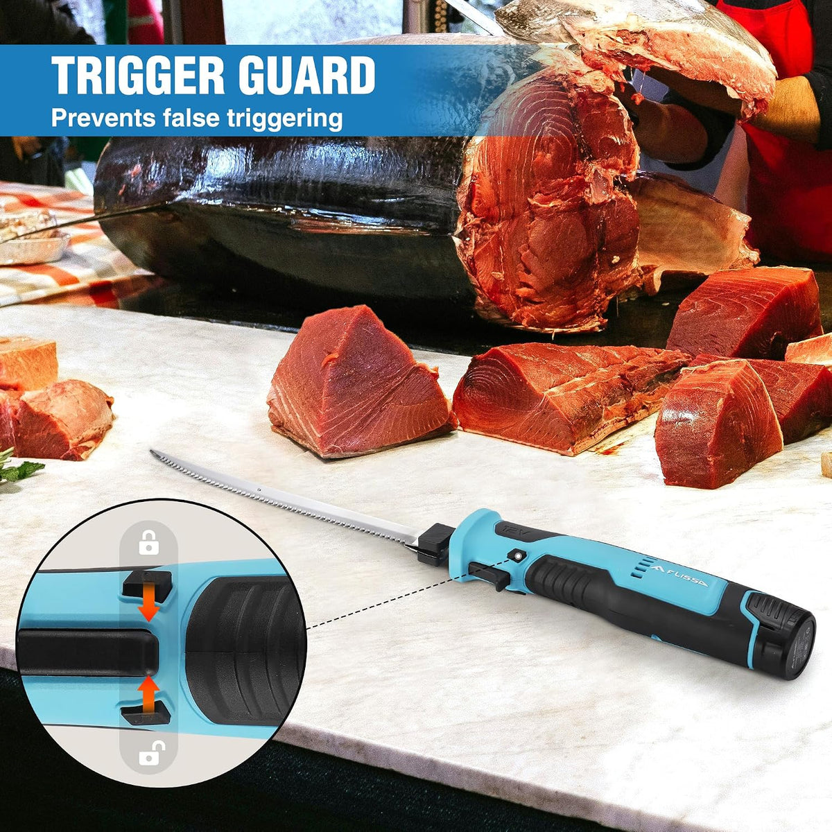 12V Cordless Electric Fillet Knife for Fish, 8" & 10" Sharp Blades
